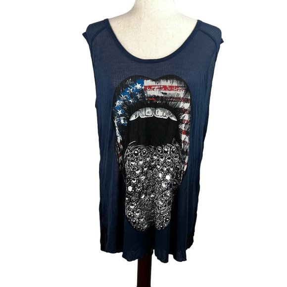 Lauren Moshi Tops - Lauren Moshi Beverly Hills Navy Blue American Flag Lips Sleeveless Tunic…